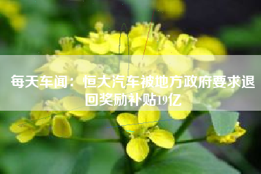 每天车闻：恒大汽车被地方政府要求退回奖励补贴19亿
